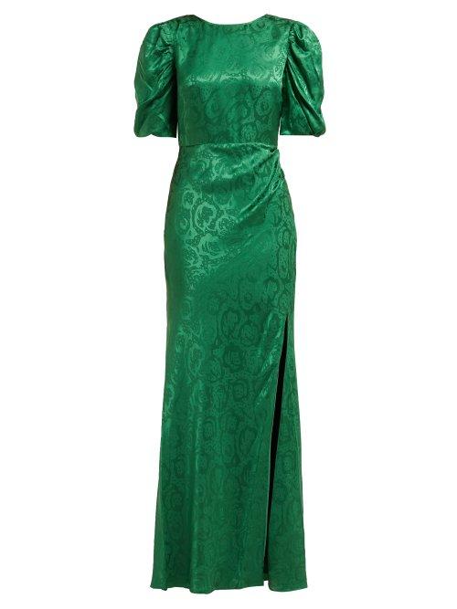 Matchesfashion.com Saloni - Annie B Snake Jacquard Silk Gown - Womens - Green