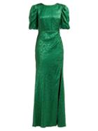 Matchesfashion.com Saloni - Annie B Snake Jacquard Silk Gown - Womens - Green
