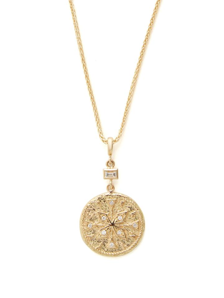 Azlee Compass Coin Diamond & Yellow-gold Necklace