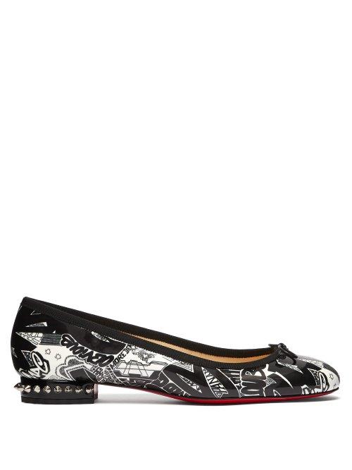 Matchesfashion.com Christian Louboutin - La Massine Graffiti Pattern Ballet Flats - Womens - Black White