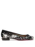 Matchesfashion.com Christian Louboutin - La Massine Graffiti Pattern Ballet Flats - Womens - Black White