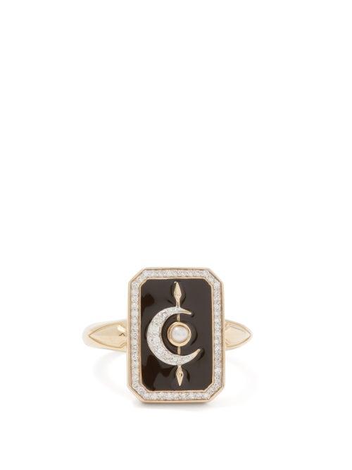 Harris Reed X Missoma - Moon Diamond, Pearl & 14kt Recycled Gold Ring - Womens - Black Gold