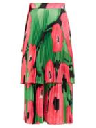 Matchesfashion.com Richard Quinn - Poppy Print Pleated Satin Midi Skirt - Womens - Pink Multi