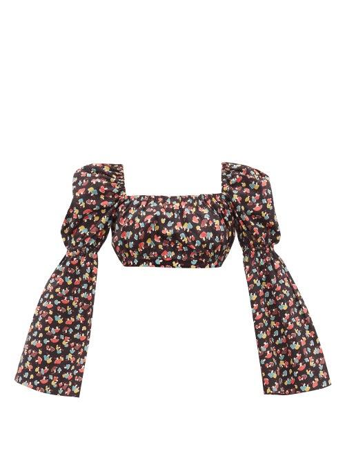 Matchesfashion.com Staud - Elena Mushroom Print Cropped Top - Womens - Black Multi