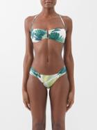 Raquel Diniz - Palm-print Halterneck Bikini Top - Womens - Green White