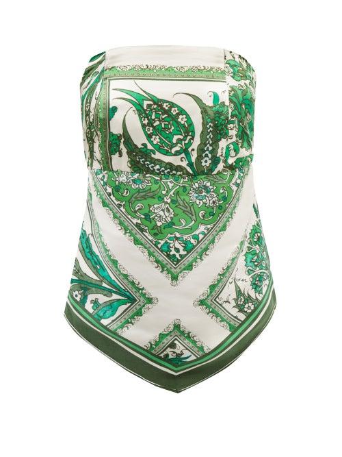 Ale Mais - Gilian Printed Silk Top - Womens - Green White