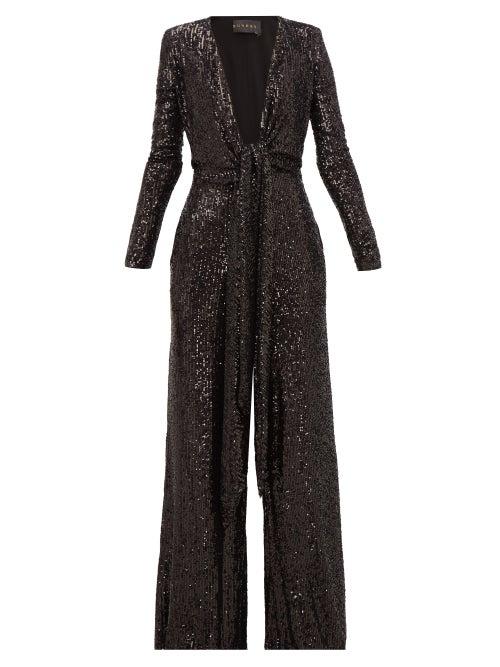 Matchesfashion.com Dundas - Plunge-front Sequinned Jumpsuit - Womens - Black