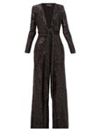 Matchesfashion.com Dundas - Plunge-front Sequinned Jumpsuit - Womens - Black