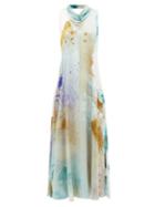 Matchesfashion.com Roksanda - Leesha Watercolour-print Silk-charmeuse Maxi Dress - Womens - Gold