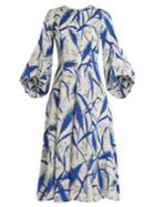 Andrew Gn Rye-print Puff-sleeved Silk-georgette Midi Dress