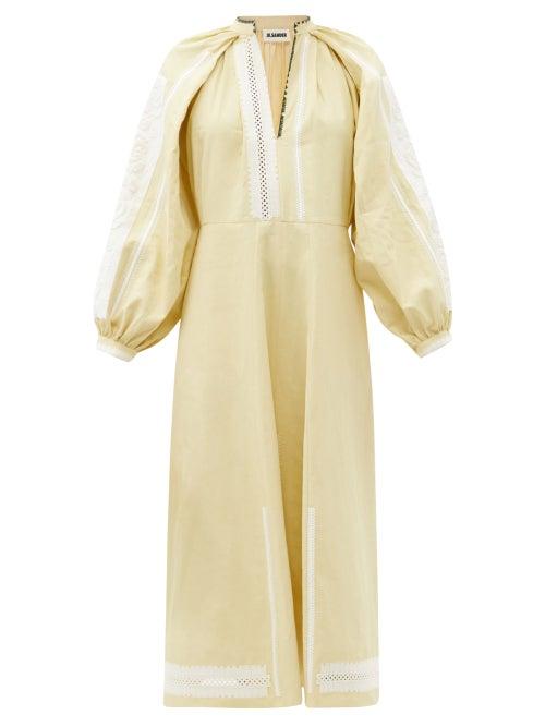 Matchesfashion.com Jil Sander - Embroidered Linen Dress - Womens - Beige