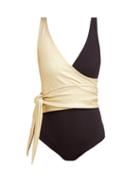 Matchesfashion.com Lisa Marie Fernandez - Dree Louise Two Tone Wrap Swimsuit - Womens - Black Gold