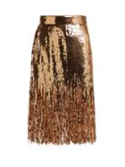 Matchesfashion.com Msgm - Fringed Sequinned Skirt - Womens - Gold