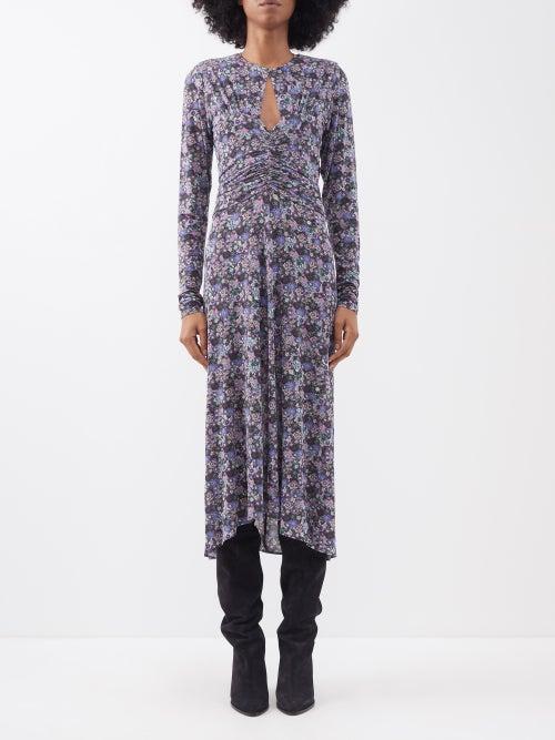 Isabel Marant - Jinelima Floral-print Ruched Jersey Midi Dress - Womens - Purple Multi