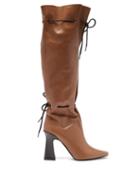 Matchesfashion.com Fabrizio Viti - Garrett Drawstring Knee High Leather Boots - Womens - Tan