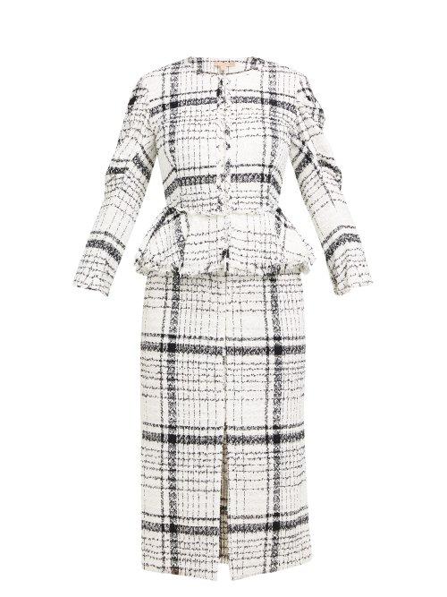 Matchesfashion.com Brock Collection - Ostris Peplum Waist Cotton Blend Tweed Dress - Womens - Black White