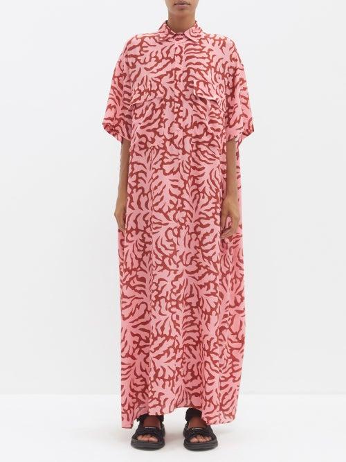 Raey - Coral-print Silk Giant Shirt Dress - Womens - Coral