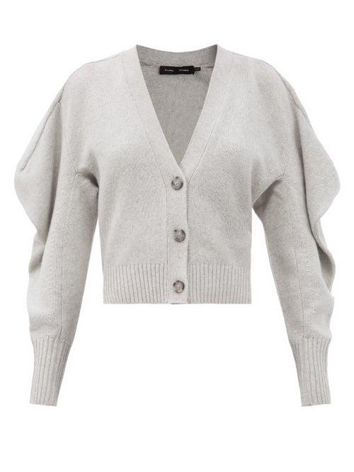 Matchesfashion.com Proenza Schouler - Draped-sleeve V-neck Cashmere Cardigan - Womens - Grey