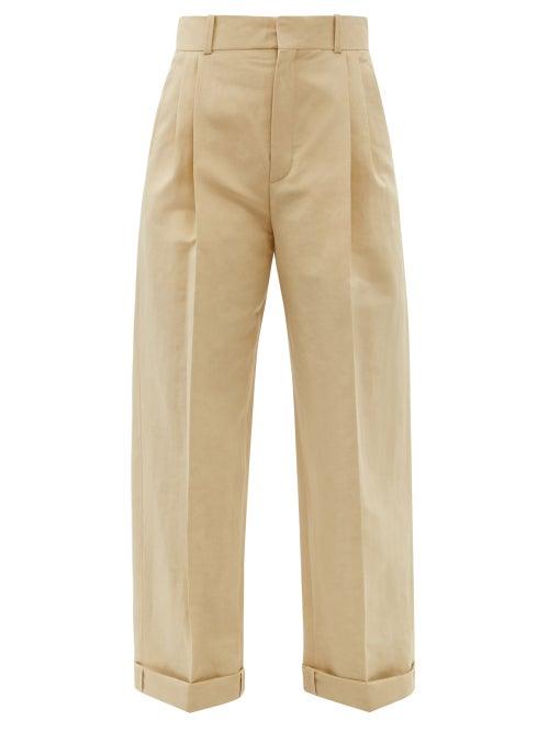 Ladies Rtw Chlo - Cropped Slubbed Linen-blend Canvas Trousers - Womens - Light Brown
