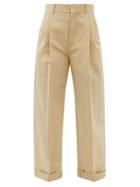 Ladies Rtw Chlo - Cropped Slubbed Linen-blend Canvas Trousers - Womens - Light Brown