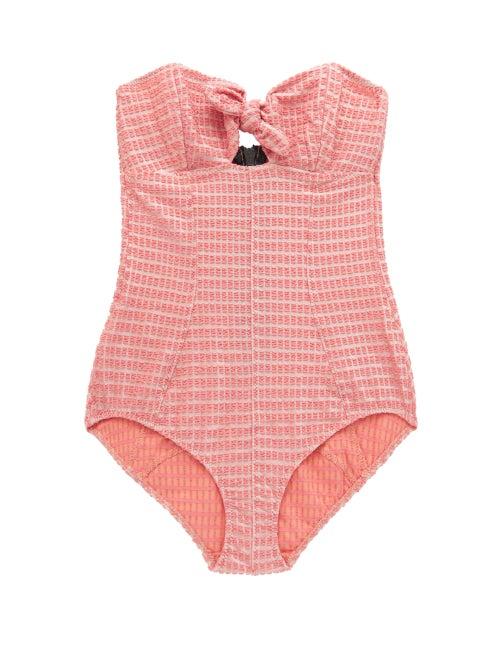 Matchesfashion.com Lisa Marie Fernandez - Poppy Strapless Seersucker Swimsuit - Womens - Pink