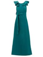 Matchesfashion.com Kalita - Eros Shoulder Ruffle Linen Maxidress - Womens - Dark Green