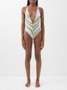 Missoni - Chevron-knitted Plunge-neck Swimsuit - Womens - Multi