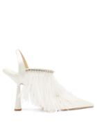 Matchesfashion.com Jimmy Choo - Ambre 100 Feather-trimmed Satin Slingback Pumps - Womens - White