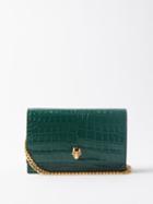 Alexander Mcqueen - Skull Croc-effect Leather Cross-body Bag - Womens - Dark Green