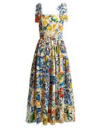 Matchesfashion.com Dolce & Gabbana - Majolica Print Cotton Poplin Midi Dress - Womens - White Print