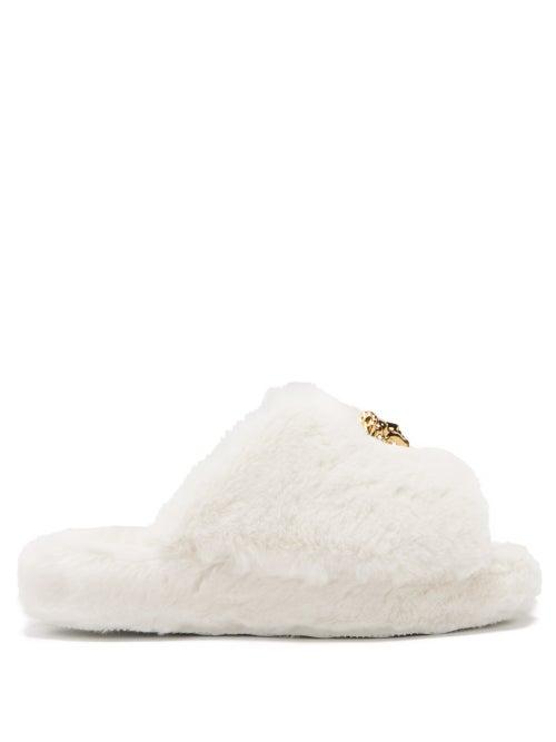 Versace - Medusa Faux-fur Slippers - Womens - White