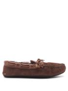 Quoddy - Fireside Shearling-lined Suede Slippers - Mens - Dark Brown