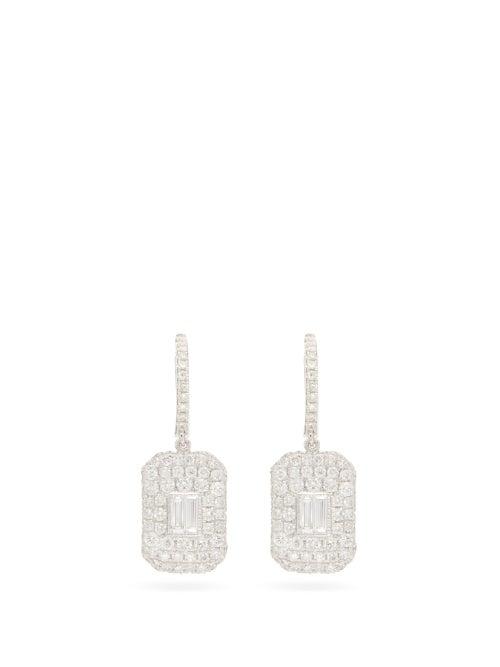 Matchesfashion.com Shay - Baguette Diamond & 18kt White Gold Drop Earrings - Womens - Crystal