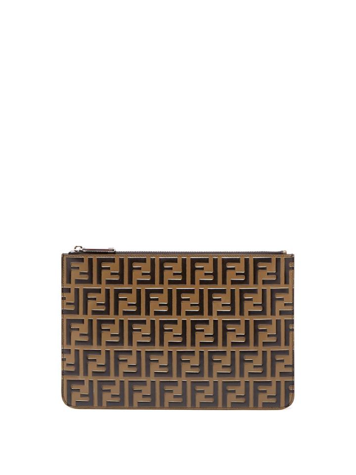 Fendi Ff Logo Leather Pouch