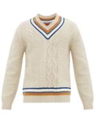 Matchesfashion.com Missoni - Striped Cable Knit V Neck Sweater - Mens - Cream