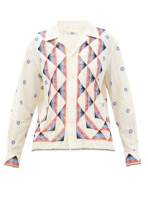 Bode - Peak-embroidered Cotton Shirt - Womens - White Multi