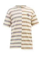Matchesfashion.com Eye/loewe/nature - Eln Asymmetric Logo-print Striped Cotton T-shirt - Mens - Multi
