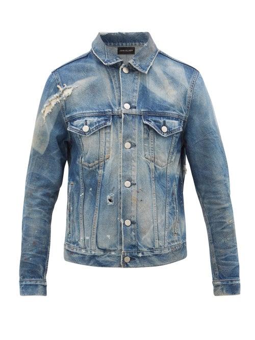 Matchesfashion.com John Elliott - Thumper Paint-splattered Denim Jacket - Mens - Light Blue
