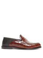 Matchesfashion.com Loewe - Collapsible Back Crocodile Effect Leather Loafers - Womens - Black Brown