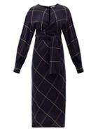 Matchesfashion.com Three Graces London - Victoria Wrap-front Checked Wool Dress - Womens - Navy