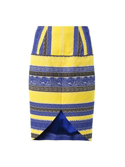 Prabal Gurung Embroidered Lace Stripe Skirt