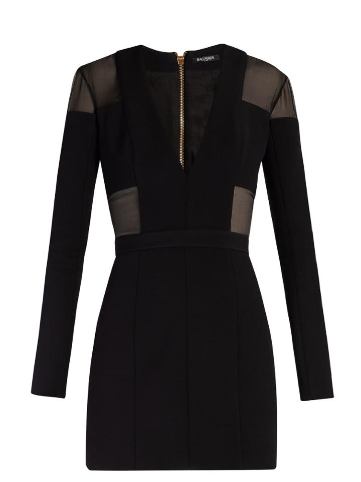 Balmain Sheer-panelled Double-crepe Mini Dress