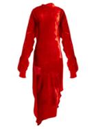 Matchesfashion.com Paula Knorr - Relief Waterfall Ruffled Silk Blend Velvet Dress - Womens - Red