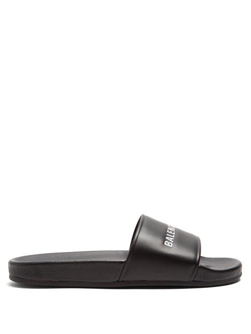 Matchesfashion.com Balenciaga - Logo Debossed Leather Slides - Mens - Black