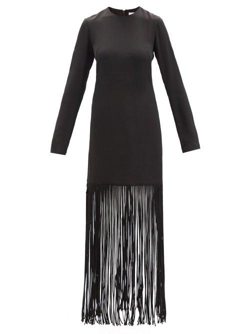 Raey - Rouleau-fringed Silk-satin Mini Dress - Womens - Black