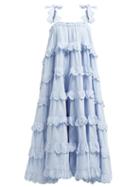 Matchesfashion.com Innika Choo - Iva Biigdres Scalloped Cotton Seersucker Dress - Womens - Light Blue