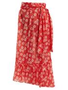 Matchesfashion.com Lisa Marie Fernandez - Nicole Floral Print Asymmetric Hem Skirt - Womens - Red Multi