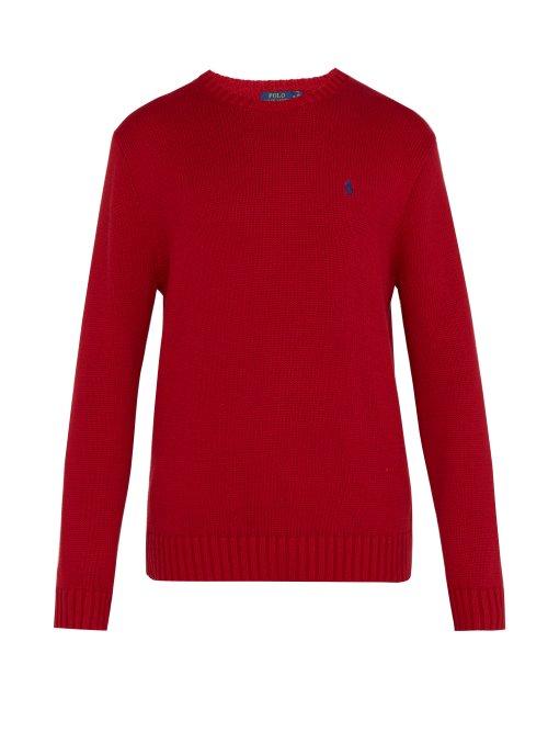 Matchesfashion.com Polo Ralph Lauren - Logo Embroidered Knit Cotton Sweater - Mens - Red