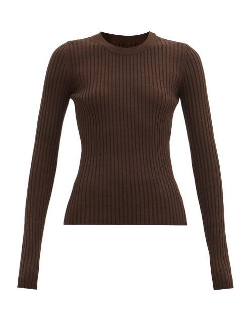 Matchesfashion.com Mm6 Maison Margiela - Long-sleeved Ribbed-knit Jersey Top - Womens - Brown