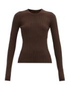 Matchesfashion.com Mm6 Maison Margiela - Long-sleeved Ribbed-knit Jersey Top - Womens - Brown